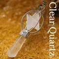 Natural clear quartz Merkabah pendulum pendant with hexagonal point in silver wire cage - K9 / White Crystal