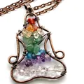 Yoga meditation figure pendant with colorful chakra natural stones and copper wire - With Necklace / Bronze