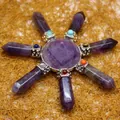 Healing amethyst crystal seven star array ornament on golden straw background - K9 / Amethyst