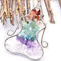 Silver yoga pose pendant necklace with seven chakra natural raw crystal stones jewelry - Pendant / Silver