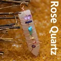 Rose quartz sword-shaped pendant with rainbow stone wire wrap design for daily jewelry. - Rose Quartz