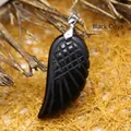 Elegante ciondolo ad ala in onice nera naturale, gioiello unico in pietra preziosa regalo. - Ciondolo Ala Agata Nera Solo / Nero