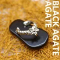 Unique silver-colored flip-flop pendant with flower detail on black stone base - Flip Flop Flower Pendant / Pendant Only / Black Agate