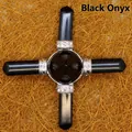 Handcrafted black onyx crystal cross ornament featuring vintage silver-toned metal accents - Black Agate