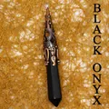 Colgante de ágata negra con punta hexagonal y tapa de filigrana de cobre de estilo vintage - Colgante Solo (Sin Cadena) - Ágata Negra