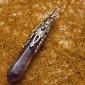 Natural amethyst hexagonal column crystal pendulum pendant featuring silver ornate metal cap - Amethyst