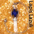 Merkaba lapis lazuli and clear quartz crystal pendulum with silver chain - K9 / Lapis Lazuli