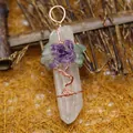 Pendentif en cristal avec arbre de vie enveloppé de fil de cuivre et pierres mauves - Style 4