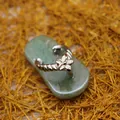 Creative sandal-shaped green aventurine jade pendant with decorative silver flower accent - Flip Flop Flower Pendant / Pendant Only / Aventurine Jade