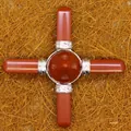 Red jasper stone energy generator pyramid with four crystal points and silver settings - Red Jasper
