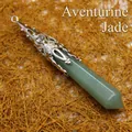 Green aventurine hexagonal point pendant with ornate silver filigree cap - Aventurine Jade