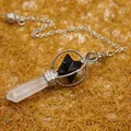 Clear crystal Merkaba pendulum pendant featuring black onyx inside a silver cage - K9 / Black Agate
