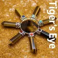 Tiger's eye crystal healing grid with a central pyramid and hexagonal energy pillars. - K9 / Tiger's Eye