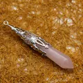 Elegant rose quartz hexagonal prism pendulum pendant with silver filigree cap. - Rose Quartz