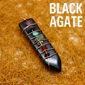 Natural black obsidian sword pendant wrapped in copper wire with 7 colorful chakra stones - Black Agate