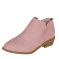 Stylish pink pointed toe ankle boots with a low chunky heel and rear zipper closure. - 36 / Pink