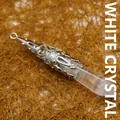 Hexagonal white crystal point pendulum pendant with ornate silver metal cap - White Crystal