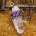 Pendentif en cristal de quartz naturel avec arbre de vie en améthyste enroulé - Style 7