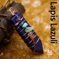 Lapis lazuli hexagonal point pendant with colorful chakra wire wrap decoration - Lapis Lazuli