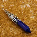 Hexagonal pillar lapis lazuli pendant with silver hollow filigree cap - Lapis Lazuli