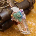 Pendentif arbre de vie en cristal de roche artisanal avec diverses pierres colorées - Style 8