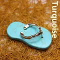Turquoise stone flip-flop charm pendant with silver metallic detail for jewelry. - Turquoise