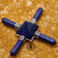 Natural blue Lapis Lazuli crystal pyramid energy generator with four hexagon point wands - Lapis Lazuli