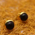 Elegant 4mm round black agate stud earrings with luxury gold-plated setting for women - Round (4mm) / Black Agate