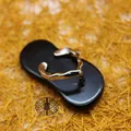 Creative black onyx gemstone flip-flop slipper shaped pendant charm for DIY jewelry - Black Agate