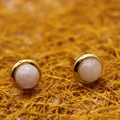 Elegant 4mm round rose quartz stone stud earrings with gold-plated finish for women - Round (4mm) / Rose Quartz