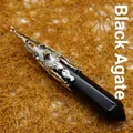 Elegant hexagonal black agate dowsing pendulum pendant with silver ornate filigree metal cap - Black Agate