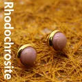 4mm round natural rhodochrosite stone stud earrings with elegant gold-plated frame for women - Round (4mm) / Rhodonite