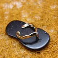 Unique blue goldstone flip-flop sandal pendant with silver-toned metallic strap - Blue Sandstone