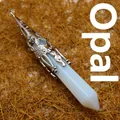 Elegant opalite hexagonal column pendulum pendant with silver hollowed metal cap design - Opal