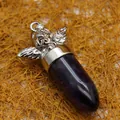 Anhänger aus lila Amethyst in Kugelform mit einer silbernen Engelsflügel-Kappe - Kugel Engel Anhänger / Amethyst