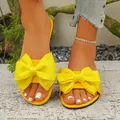 Stylish vibrant yellow bow sandals for women, trendy summer open toe flat slippers - 36 / Yellow