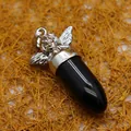 Eleganter schwarzer Onyx-Anhänger in Kugelform mit silberner Engelsflügel-Dekoration - Kugel Engel Anhänger / Schwarzer Achat