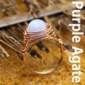 Handmade rose gold wire wrapped ring featuring a natural round purple agate gemstone - One Size / Purple Agate