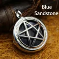 Hollow pentagram pendant necklace featuring sparkling blue sandstone inlay for unique style - Blue Sandstone