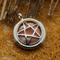 Niche hollow pentagram locket style pendant necklace featuring sparkling brown goldstone - Gold Sandstone