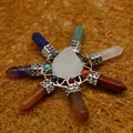 Seven chakra crystal star ornament with central white teardrop and silver filigree - Clear Quartz Style (aljylb384) / White