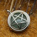 Handcrafted aventurine green gemstone pendant with a hollow pentagram silver metal frame - Aventurine Jade