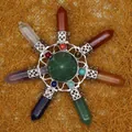 Natural seven chakra healing crystal star pendant with aventurine center stone set - Green Aventurine Style (aljylb384) / Green