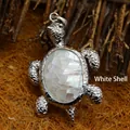 Sea turtle pendant necklace with white mother of pearl mosaic shell in silver tone - Sea Turtle Shape Pendant (aljylp416) / White Shell