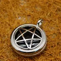 Gothic hollow pentagram locket necklace pendant featuring natural black agate stone - Black Agate
