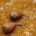 Elegant teardrop-shaped aventurine stone earrings with pink and green natural patterns - Unakite