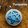 Hollow pentagram pendant with synthetic blue turquoise stone inlay for unique jewelry gift - Blue Turquoise