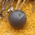 Natural brown agate opening heart bead pendant with silver bail on straw background - Druzy Opening (aljylp409) / Dark Brown
