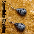 Natural snowflake obsidian waterdrop earrings featuring elegant silver-tone ear hooks - Snowflake Obsidian