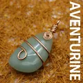 Elegant handmade rose gold wire-wrapped green aventurine teardrop stone pendant for women - K9 / Aventurine Jade